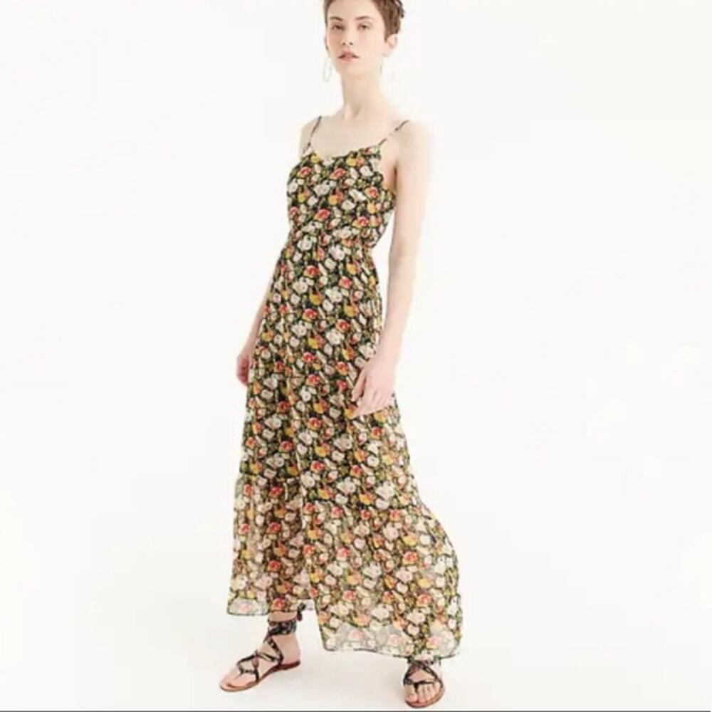 J Crew Mercantile Sweet Pea Floral maxi dress with semi sheer skirt Size 4